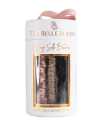 The Belle Bobbin Silk Scrunchies - Skinny Style - 3 Pack - Black, Champagne & Blush Pink