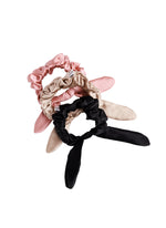 The Belle Bobbin Silk Scrunchies - Original Style - 3 Pack - Black, Champagne & Blush Pink