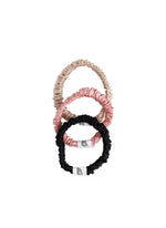 The Belle Bobbin Silk Scrunchies - Skinny Style - 3 Pack - Black, Champagne & Blush Pink