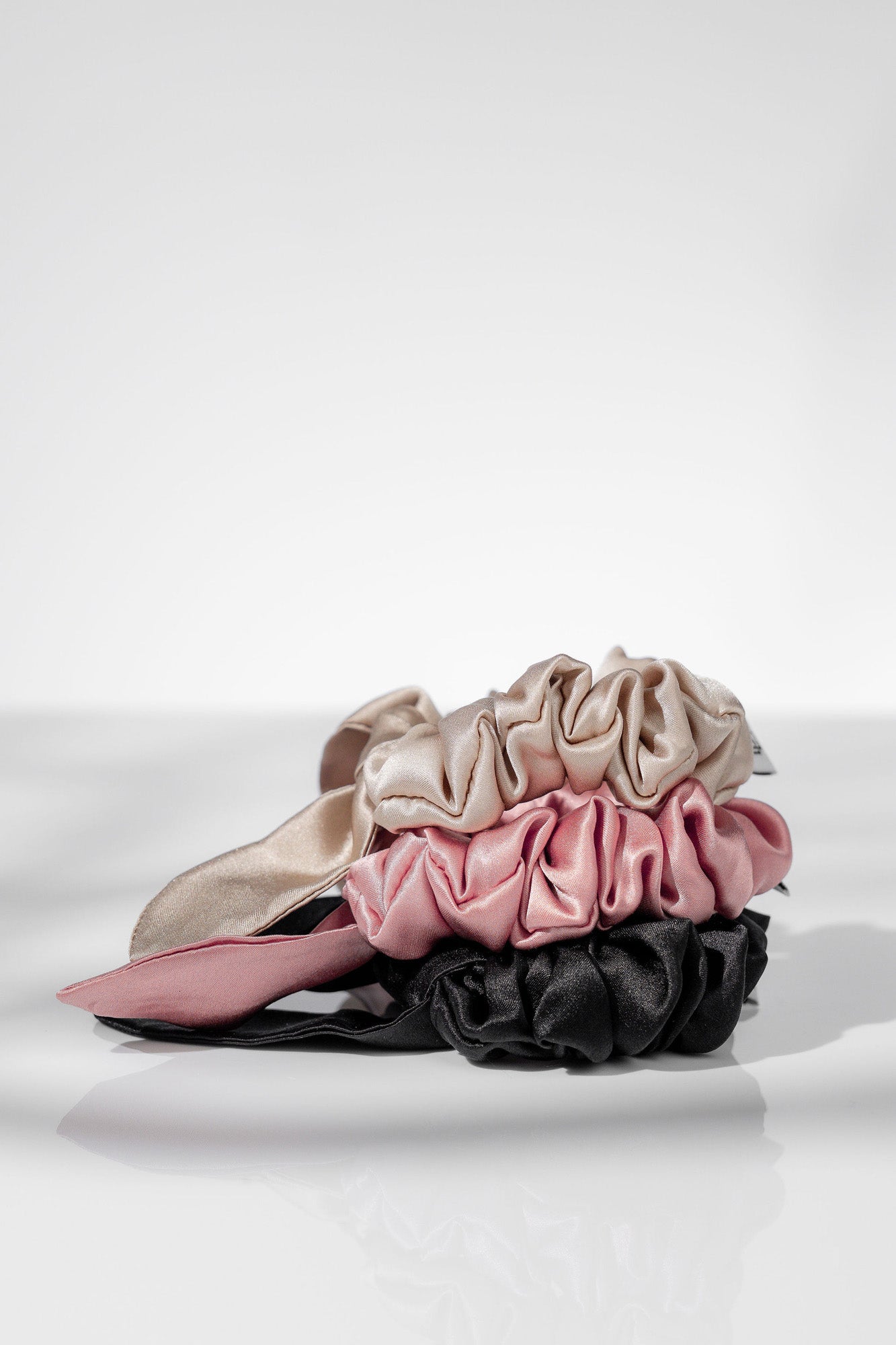The Silk Scrunchie - Original Style - 3 Pack - Black, Champagne & Blush Pink