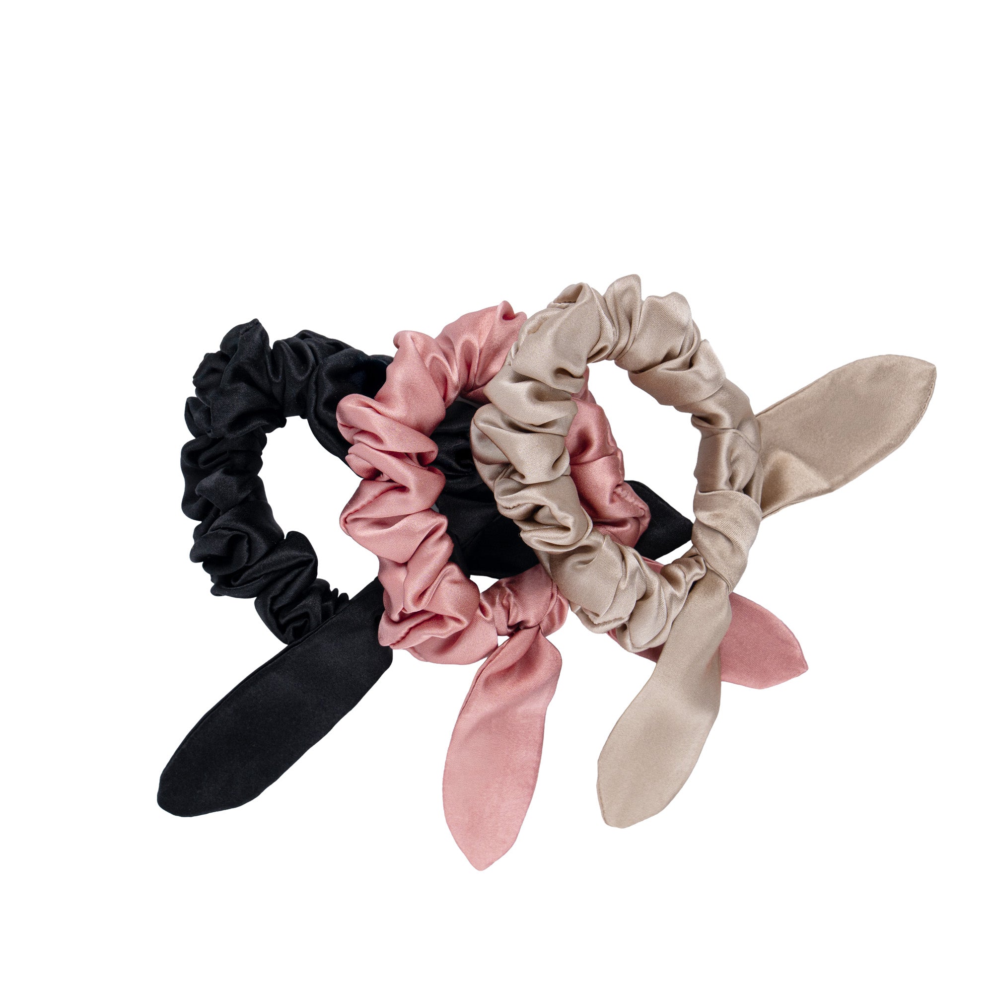 The Silk Scrunchie - Original Style - 3 Pack - Black, Champagne & Blush Pink