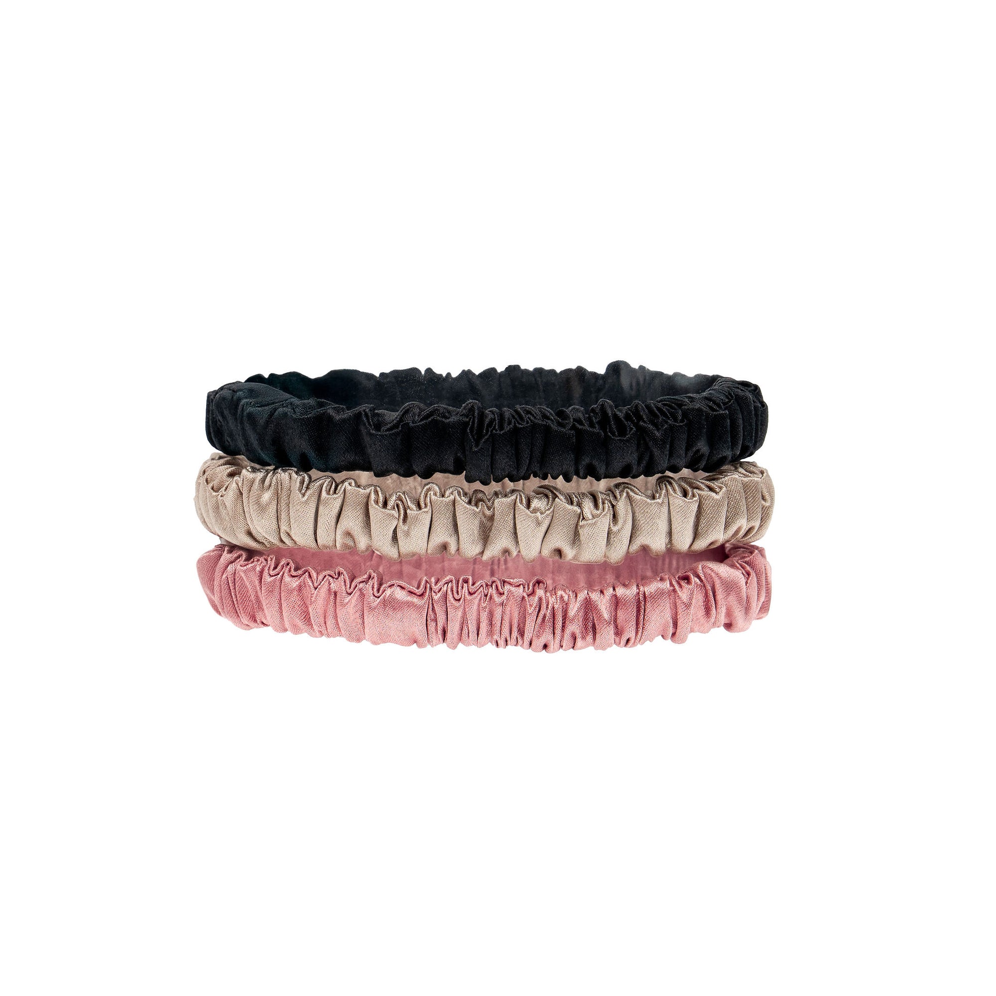 The Silk Scrunchie - Skinny Style - 3 Pack - Black, Champagne & Blush Pink